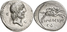 RÖMISCHE REPUBLIK : Silbermünzen. 
Lucius Calpurnius Piso Frugi 90 v. Chr. Denar (Charge&nbsp;5&nbsp;/Rs.-Stpl.150) 3,98g. Apollokopf n.r.; l.&nbsp;E...