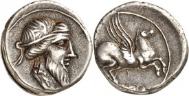 RÖMISCHE REPUBLIK : Silbermünzen. 
Quintus Titius 90 v. Chr. Denar 3,91g. Bärt. Götterkopf (Tutunus griech. Priapos) m. Flügeldiadem n.r. / Pegasusst...