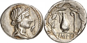 RÖMISCHE REPUBLIK : Silbermünzen. 
Quintus Caecilius Metellus Pius Imperator 81 v. Chr. Denar 3,74g, sullanische Feldmünze in Norditalien. Kopf der P...