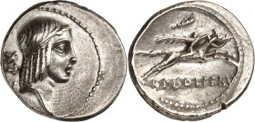RÖMISCHE REPUBLIK : Silbermünzen. 
Lucius Calpurnius Piso Gaii filius Frugi 67 v. Chr. Denar 3,79g. Kopf des Apollo mit Taenie n.l., dahinter Bz. / R...