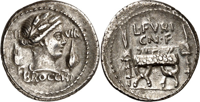 RÖMISCHE REPUBLIK : Silbermünzen. 
Lucius Furius Gnaeii filius Brocchus 63 v. C...