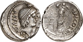 RÖMISCHE REPUBLIK : Silbermünzen. 
Mnaeus Cordius Rufus 46 v. Chr. Denar 3,99g. Dioscurenköpfe mit Lkr.-Pilei und Sternen gestaffelt n.r. RVFVS III V...