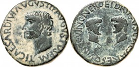 RÖMISCHES KAISERREICH. 
TIBERIUS mit Nero und Drusus Caesares 23-29. AE-As 14,5g, Carthago nova in Spanien. Kopf n. l. TI CAESAR DIVI AVGVSTI F AVGVS...
