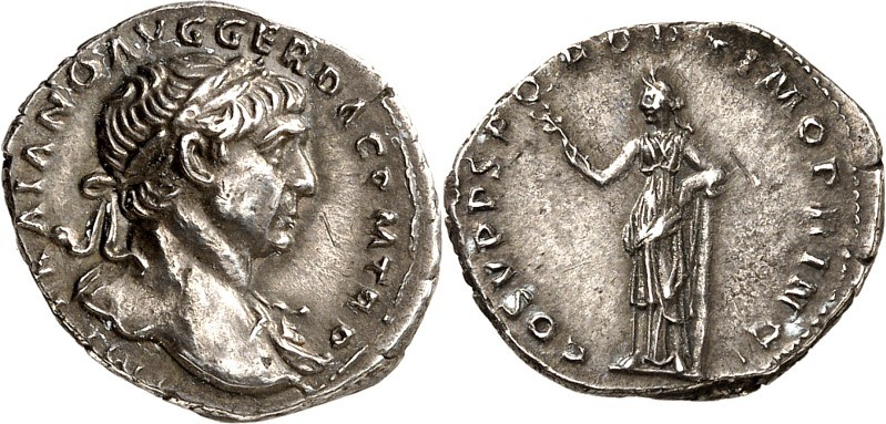 RÖMISCHES KAISERREICH. 
TRAIANUS 98-117. Denar (103/109) 3,41g. Kopf m. Pallium...