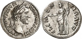 RÖMISCHES KAISERREICH. 
ANTONINUS PIUS Augustus 138-161. Denar (140/142) 3,59g. Kopf m. Lkr. n.r. ANTONINVS AVG PI-VS P P TR P COS III / CLEMEN-TIA A...