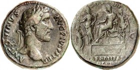 RÖMISCHES KAISERREICH. 
ANTONINUS PIUS Augustus 138-161. AE-Sesterz (139) 24,96g. Kopf m. Lkr. n.r. ANTONINVS - AVG PIVS. P. P. TRP / LIBERALITAS COS...