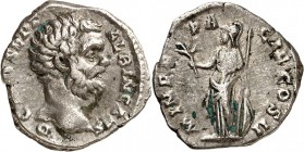 RÖMISCHES KAISERREICH. 
Clodius Albinus Caesar 193-195. Denar (194) 2,80g. Kopf n.r. D CLOD SEPT - ALBIN CAES / [MINE]R PACIF COS II Minerva pacifera...