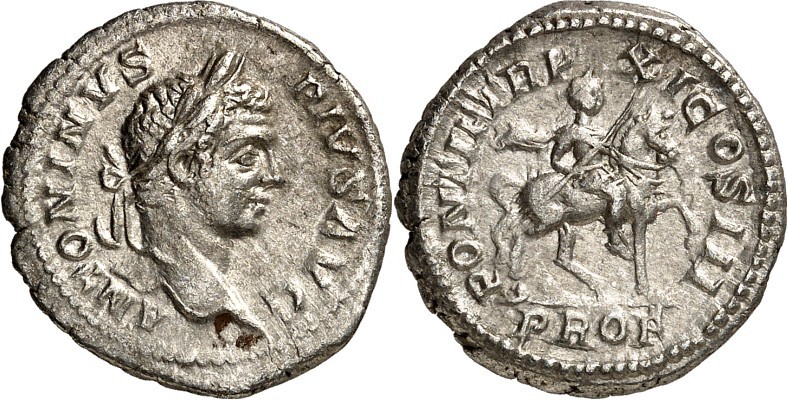 RÖMISCHES KAISERREICH. 
CARACALLA, Augustus 198-217. Denar (208) 3,59g. Kopf m....