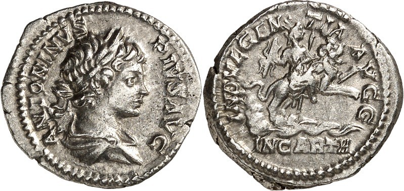 RÖMISCHES KAISERREICH. 
CARACALLA, Augustus 198-217. Denar (203) 3,52g. Pallium...