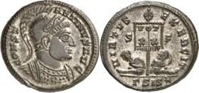 RÖMISCHES KAISERREICH. 
CONSTANTINUS I. der Große, Augustus 306(310)-337. Bi-Follis 19/20mm (320) 3,42g, Siscia, 2. Off. Panzerbüste m. Prunkhelm n.r...