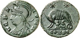 RÖMISCHES KAISERREICH. 
Anonyme Stadtprägungen z.Z. Constantinus I. etc. 330-346. AE-Minutus 17mm (331/333) 2,30g, Konstantinopel, 5. Off. Romabüste ...