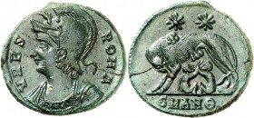 RÖMISCHES KAISERREICH. 
Anonyme Stadtprägungen z.Z. Constantinus I. etc. 330-346. AE-Minutus 14/15mm (335/337) 2,46g, Antiochia, 9. Off. Romabüste n....