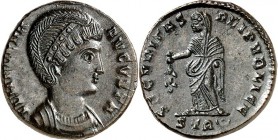 RÖMISCHES KAISERREICH. 
Helena (Hl.), Mutter von Constantinus I. +329. AE-Follis 18mm (326) 3,10g, Trier, 2.&nbsp;Off. Pallabüste m. Diadem n.r. FL H...