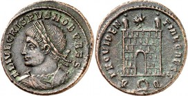 RÖMISCHES KAISERREICH. 
Crispus Caesar 317-326. AE-Follis 19mm (326) 3,27g, Rom, 4. Offizin. Büste mit Panzer und Lorbeerkranz n.r. FL IVL CRISPVS NO...
