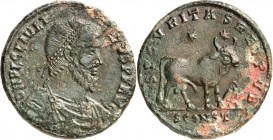 RÖMISCHES KAISERREICH. 
IULIANUS II. Augustus 360/361-363. AE-Doppelmaiorina 27/28mm (362/363) 8,24g, Arles, 2. Off. D N FL CL IVLI-ANVS P F AVG Palu...