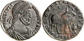 RÖMISCHES KAISERREICH. 
IULIANUS II. Augustus 360/361-363. AE-Doppelmaiorina 26/27mm (362/363) 7,85g, Arles. D N FL CL IVLI-ANVS P F AVG Büste mit 9,...