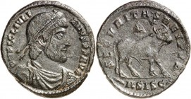 RÖMISCHES KAISERREICH. 
IULIANUS II. Augustus 360/361-363. AE-Doppelmaiorina 28/29mm (362/363) 8,40g, Siscia, 1. Off. Paludamentbüste m. Perlendiadem...