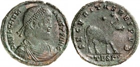 RÖMISCHES KAISERREICH. 
IULIANUS II. Augustus 360/361-363. AE-Doppelmaiorina 28mm (362/363) 8,06g, Thessalonica, 3. Offizin. Büste mit Panzer, Paluda...