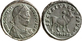 RÖMISCHES KAISERREICH. 
IULIANUS II. Augustus 360/361-363. AE-Doppelmaiorina 28mm (362/363) 8,59g, Konstantinopel, 4. Off. Paludamentbüste m. Perlend...