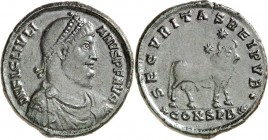 RÖMISCHES KAISERREICH. 
IULIANUS II. Augustus 360/361-363. AE-Doppelmaiorina 28/29mm (362/363) 8,88g, Konstantinopel, 2. Offizin. Drap. Panzerbüste m...