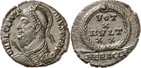 RÖMISCHES KAISERREICH. 
IULIANUS II. Augustus 360/361-363. AE-Centenionalis 19/20mm 3,22g, Heraclea, 2. Off. Panzerbüste m. Helm, Perlendiadem, Schil...