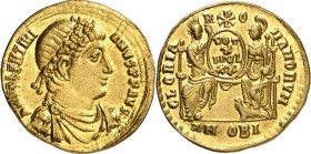 RÖMISCHES KAISERREICH. 
VALENTINIANUS I. 364-375. Solidus (367/75) 4,44g, Antiochia. Drapierte Büste mit Diadem n. r. DN VALENTI NIANVS PF AVG / GLOR...