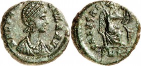 RÖMISCHES KAISERREICH. 
Aelia Flaccilla, Gemahlin von Theodosius&nbsp;I. 383-386. AE-Halbcentenionalis 12mm (383) 1,61g, Heraclea. Drapierte Büste n....