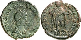 RÖMISCHES KAISERREICH. 
HONORIUS 393-423. AE-Maiorina 22mm (393/395) 4,65g, Nicomedia, 3. Off. Paludamentbüste m. Perlendiadem n.r. D N HONORIVS P F ...