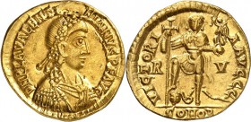 RÖMISCHES KAISERREICH. 
VALENTINIANUS III. 425-455. Solidus (430/445) 4,15g, Ravenna. Paludamentbüste m. Rosettendiadem n.r. D N PLA VALENTI-NIANVS P...