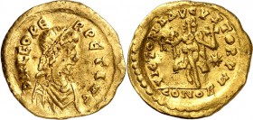 RÖMISCHES KAISERREICH. 
LEO I. 457-474. Tremissis 1,48g, Konstantinopel. Paludamentbüste m. Perlendiadem n.r. D N LEO PE-RPET AVG / VICTORIA AVGVSTOR...