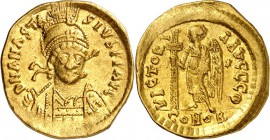 RÖMISCHES KAISERREICH. 
ANASTASIUS I. 491-518. Solidus (492/507) 4,30g, Konstantinopel, 9. Off. Büste mit Panzer, Helm, Perlendiadem, Schild (mit Rei...