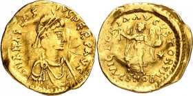 RÖMISCHES KAISERREICH. 
ANASTASIUS I. 491-518. Tremissis zu 14 Millionen dc. (492/507) 1,36g, Konstantinopel. Büste mit Panzer, Paludamentum und Perl...