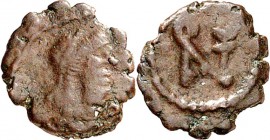 RÖMISCHES KAISERREICH. 
ANASTASIUS I. 491-518. AE-Minimus zu 5 bzw. (seit 512) zu 2 1/2 Nummi 0,52g. Büste mit Panzer, Paludamentum und Perlendiadem ...
