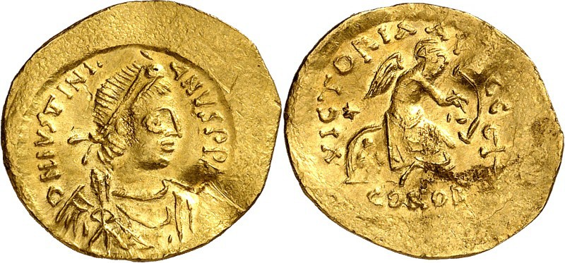 BYZANZ. 
IUSTINIANUS I. 527-565. Semissis (552/565) 2,25g, Konstantinopel. Palu...