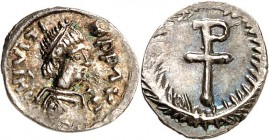 BYZANZ. 
IUSTINIANUS I. 527-565. Achtel Siliqua (537/553) 0,38g, Ravenna. Büste mit Panzer, Paludamentum und Perlendiadem n.r. D N IVSTIN PP AV / Gro...
