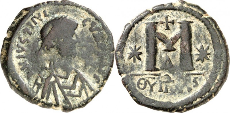 BYZANZ. 
IUSTINIANUS I. 527-565. AE-Follis 30mm (532/537) 14,91g, Theupolis (An...
