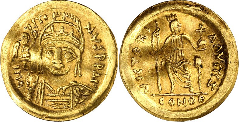 BYZANZ. 
IUSTINUS II. 565-578. Solidus 4,16g, Ravenna. Behelmte Panzerbüste v. ...