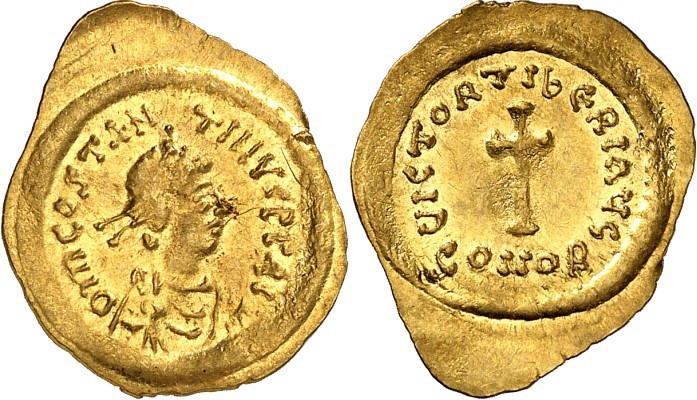 BYZANZ. 
TIBERIUS II. CONSTANTINUS 578-582. Tremissis (578/582) 1,48g, Konstant...