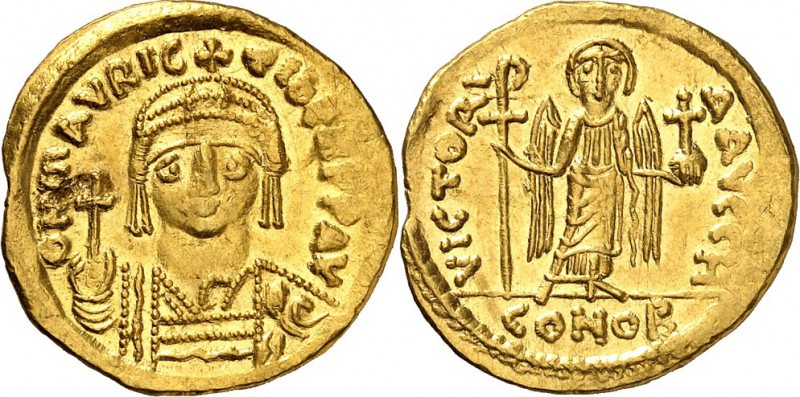 BYZANZ. 
MAURICIUS TIBERIUS 582-602. Solidus (583/84) 4,4g, Konstantinopel. Hel...