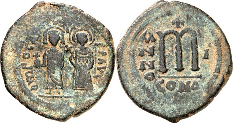 BYZANZ. 
PHOCAS 602-610. AE-Follis 30/32mm ("1"= 602/603) 12,3g, Constantinopol...