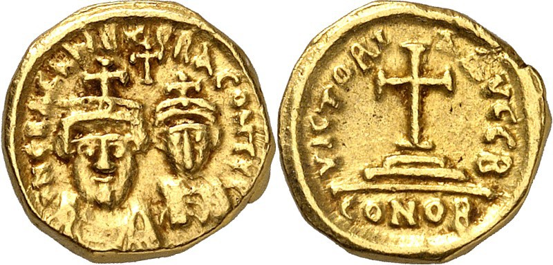 BYZANZ. 
HERACLIUS mit HERACLIUS CONSTANTINUS 613-638. Dick-Solidus (613/14) 4,...