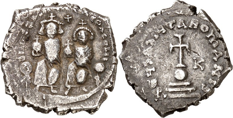 BYZANZ. 
HERACLIUS mit HERACLIUS CONSTANTINUS 613-638. Hexagramm (625/629) 6,72...