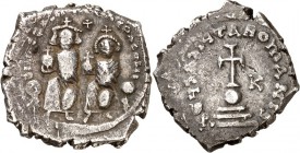 BYZANZ. 
HERACLIUS mit HERACLIUS CONSTANTINUS 613-638. Hexagramm (625/629) 6,72g, Konstantinopel. Beide Regenten thronen v.v. dd NN hERACLIUS ET hERA...