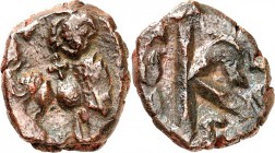 BYZANZ. 
HERACLIUS mit HERACLIUS CONSTANTINUS 613-638. AE-Halbfollis 15mm (nach 629/630) 2,13g, Konstantinopel. Beide stehen in Rüstung mit Langkreuz...