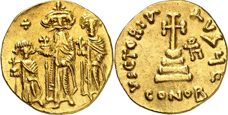 BYZANZ. 
HERACLIUS m. HER.CONSTANTINUS u. Heraclonas Caesar 632-638. Solidus (6...