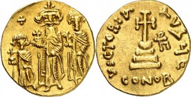 BYZANZ. 
HERACLIUS m. HER.CONSTANTINUS u. Heraclonas Caesar 632-638. Solidus (632/638) 4,08g, Konstantinopel, 5. Off. Heraclius, Heraclius Constantin...