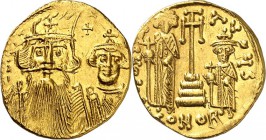 BYZANZ. 
KONSTANS II. mit KONSTANTINOS (IV.) 654-659. Solidus 3,96g, Konstantinopel. Chlamysbüsten mit Kreuzkronen v.v. [d N CONSTANTINUS CS-TAN] / V...
