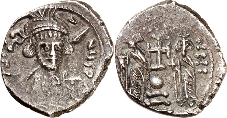 BYZANZ. 
KONSTANTINOS IV. mit Heraklios und Tiberios 668-680. Hexagramm (669/67...