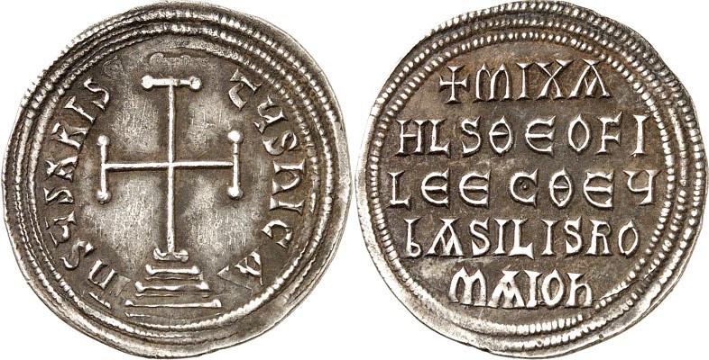 BYZANZ. 
MICHAEL II. mit THEOPHILOS 821-829. AR-Miliarision 2,18g, Konstantinop...