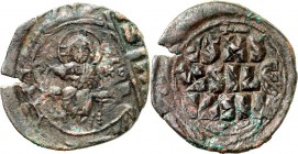 BYZANZ. 
KONSTANTINOS X. Dukas 1059-1067. Anonymer AE-Follis 32mm (1059-1067) 9,12g. Christkönig mit Nimbus v.v. / IS XS - bASILE - bASIL überprägt a...